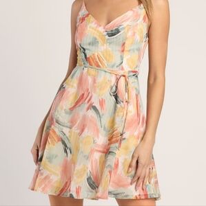 Painterly Poise Blush Multi Print Sleeveless Mini Skater Dress